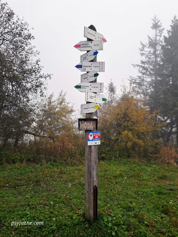 Węzeł szlaków turystycznych na polanie Wierch Lubania